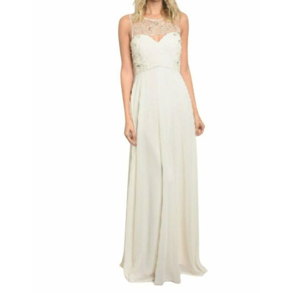 Maniju Lace Embellished Chiffon Maxi Formal Dress Ivory Size Large NWT - Picture 1 of 2